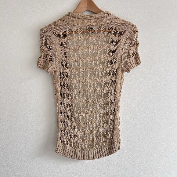 VTG Y2K Bebe Open Knit Cardigan Tan Size S Crochet Fairy Cottage Festival Boho - Picture 2 of 16